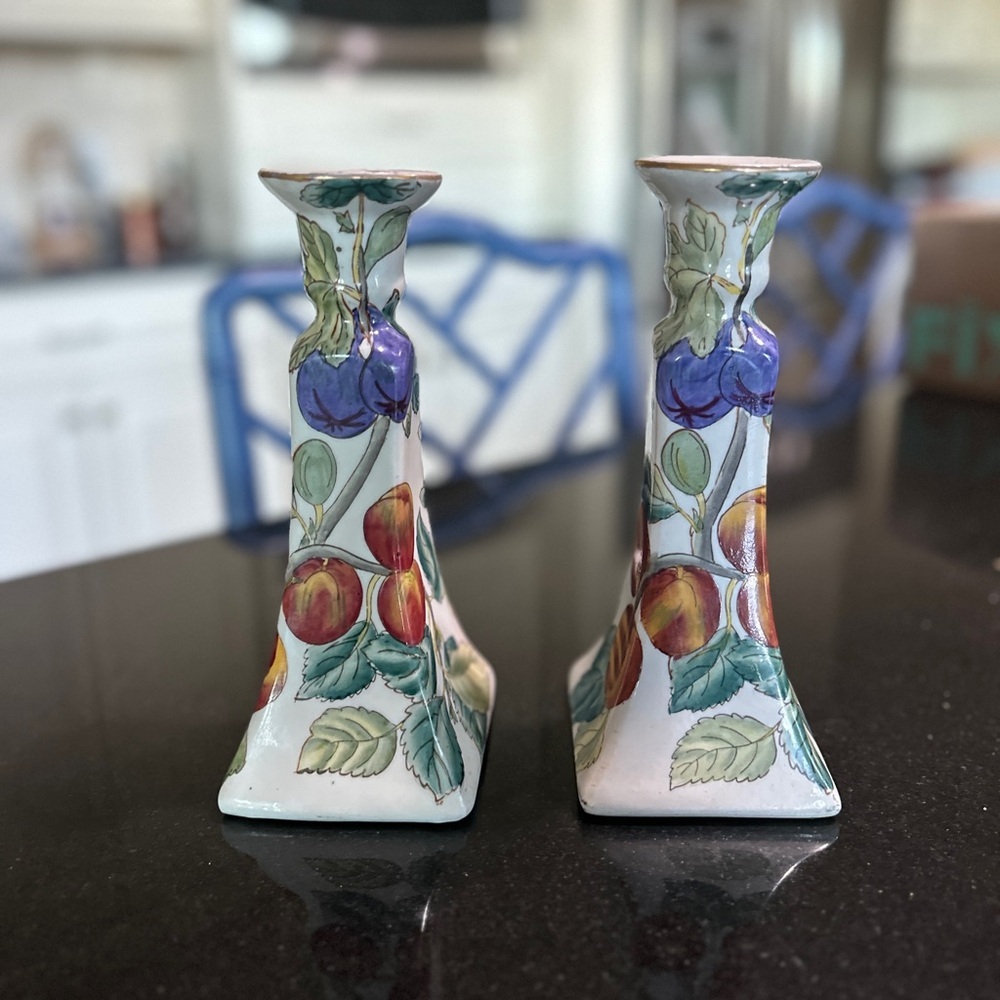Set of Two Ceramic Fruit Motif Candlesticks - Picture 6 of 7